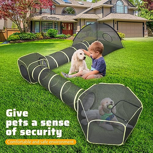 Wilwolfer 5 in 1 Cat Enclosure - Outdoor Cat Tent with Tunnel & House - Portable Pet Playpen for Cats, Puppies & Small Animals - size: 5PC Cat Tent with Tunnel