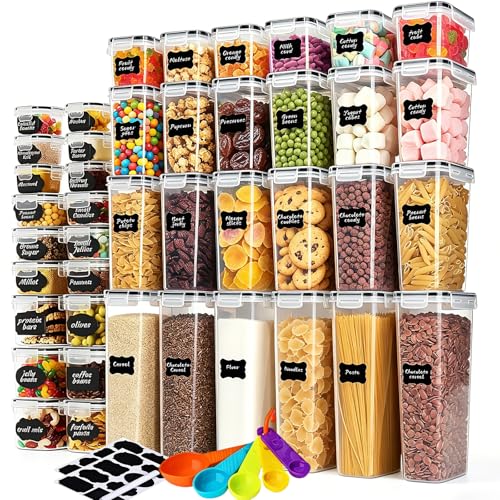 42pcs Airtight Containers, Clear Stackable Dry Food Storage | 42pk clear airtight containers with tight lids keep dry food fresh. Safe plastic, stackable for pantry kitchen storage - size: 42 pcs(46.32L)