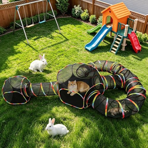 CypherX Outdoor Cat Enclosure,Portable Cat Tent with Tunnel Popup Catio | 4-in-1 modular design: 2 tents,11.8" wide tunnels & carry bag. Durablepop-up setup for small animals, rabbits & cats. - size: 4 in 1 Playhouse(11.8"W)