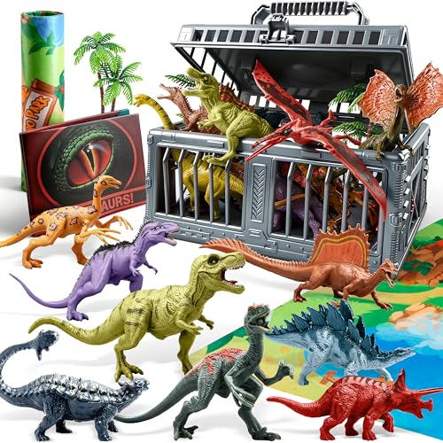 JOYIN Dinosaur Toys for Kids 3-5, 17 PCS Realistic Dinosaur Figures with Activity Play Mat & Storage Cage, Ideal Kids Toys for 3 Year Old Boys, Animals Toy for Boys Birthday Gifts