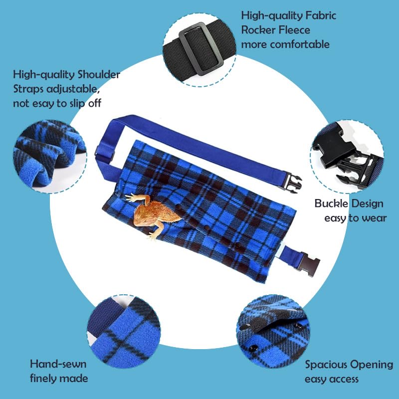 Small Animal Sling Carrier,Small Animal Bag for Bearded Dragons Lizards and Reptile with Adjustable Strap Tow Rope 3 Sizes Pack + Small Animal Sling Carrier（Blue Grid） - color: Blue Grid