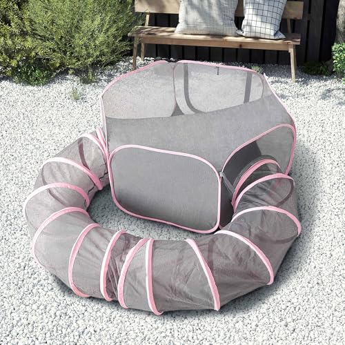 X-ZONE PET Portable Catio Playground, Outdoor Cat Enclosure, Enclosed Tent Playpen Tunnel for Indoor Cats & Small Animals, with Bag Storage 45 Inch Pink - color: Pink