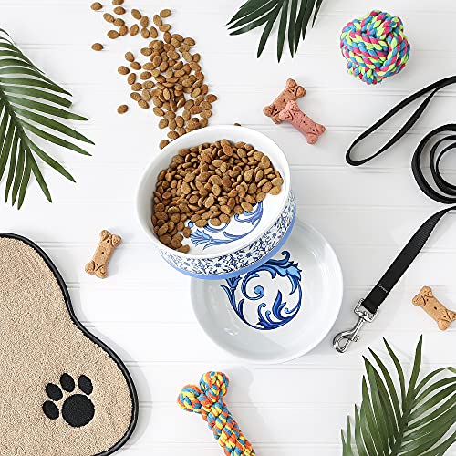 Bone Dry Ceramic Food Bowls, Non-Slip & Dishwasher Safe, Large Set, 7.5x2.4, Blue Tile, 2 Count - color: Blue Tile, size: Large Set, 7.5x2.4"