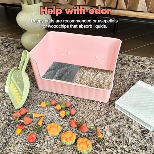 Large Rabbit Litter Box Bunny Potty Training Corner Litter Pan Comes with Liners Rabbit Pee Pads, Small Animal Bedding Toilet for Guinea Pig, Ferret, Hamster, Bunnies (Pink) - color: Pink