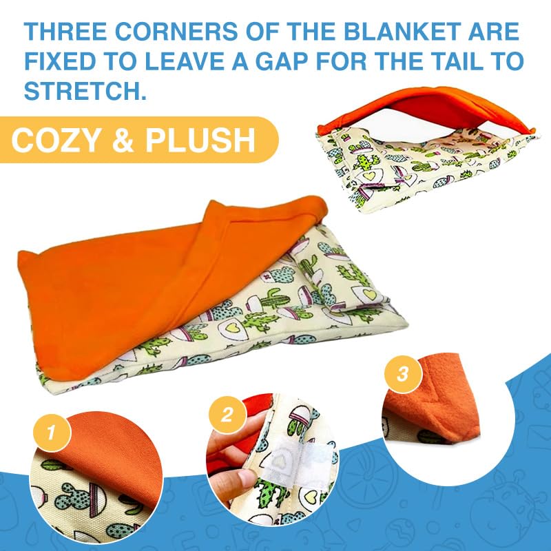 Bearded Dragon Hammock Sleeping Bag Set- Hanging Pet Bed with Pillow and Blanket Hideout Habitat with Soft Warm for Bearded Dragon Lizard Leopard Gecko and Small Pet Animal（Beige + Orange Quilt） - color: Beige + Orange Quilt