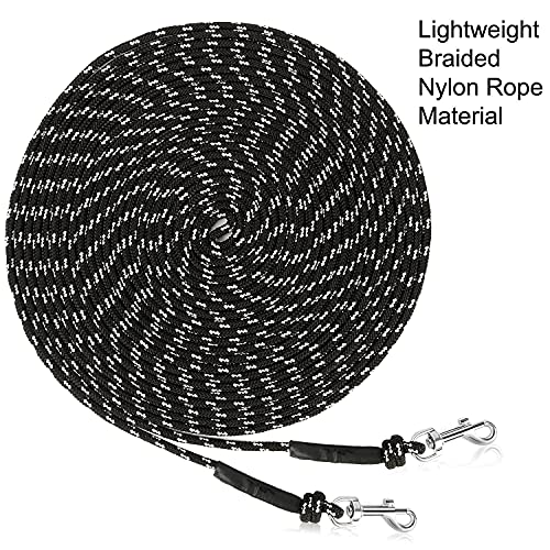 Reflective Cat Long Leash 15 FT, Outdoor Backyard Cat Tie Out Lead, Black | Backyard Play, Reflective Nylon Rope, Dual 360° Swivel Hooks, Lightweight Cat Tie Out,Black S, Small Pets - color: Black, size: 15 FT