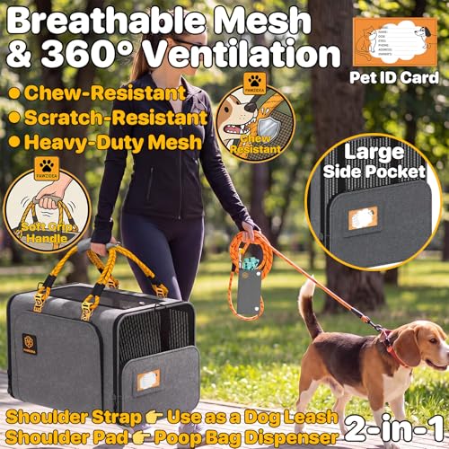 PAWZIDEA Expandable Large Pet Carrier, 24"×16"×16" Soft-Sided Cat Carrier for 2–4 Cats up 55lb, Portable & Collapsible Small Medium Dog Travel Crate for Car, XL Storage Pocket, ID Card, Shoulder Strap - color: Mid-Hemp Gray, size: 24.0"L x 16.0"W x 16.0"H