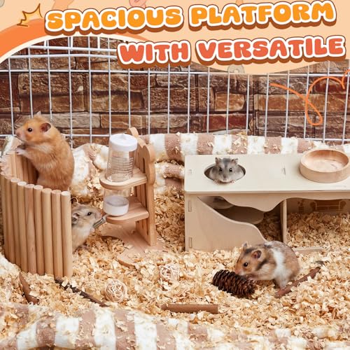 5 Pcs Hamster Cage Accessories, Wood Hamster Play Wooden Platform Water Bottle with Stand Climbing Set for Rat Mice Small Animals Pets Habitats Woodland Decor(Peek House) - style: Peek House