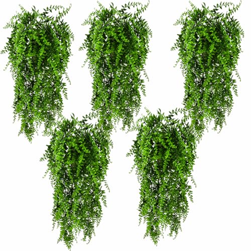 HERCOCCI 5 Pack Reptile Plants, Terrarium Hanging Plants Vines Artificial Leaves Habitat Decorations with Suction Cup for Bearded Dragon Hermit Crab Lizard Snake Geckos Chameleon - color: 5 Pack