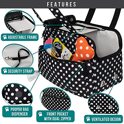 PetAmi Small Dog Purse Carrier, Soft-Sided Pet Carrier Bag with Pockets, Portable Puppy Cat Travel Handbag Tote, Airline Approved Breathable Mesh, Poop Bag Dispenser, Max 18 lbs, Polka Dot Black - color: Polka Dot Black