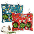 Rabbit Hay Feeder Bag, Guinea Pig Hay Feeder for Cage Small Animal Hanging Feeding Bags Rabbit Hay Dispenser Storage for Rabbits Guinea Pigs Bunnies Chinchillas (Red,Dark Blue, 3 Hole) - color: Red,Dark Blue