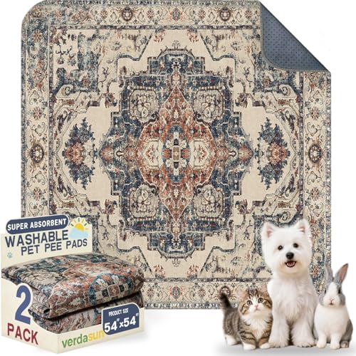Washable Pee Pads for Dogs, Reusable Puppy Potty Training Pads, Ultra-Absorbent Thick Waterproof Leak-Proof Non-Slip Pads & Mat for Crate, Playpen, Floor, Whelping & Housebreaking , 2 Pack 54"x54" - color: Beige/Blue/Multi, size: 54" ×54"(pack of 2)