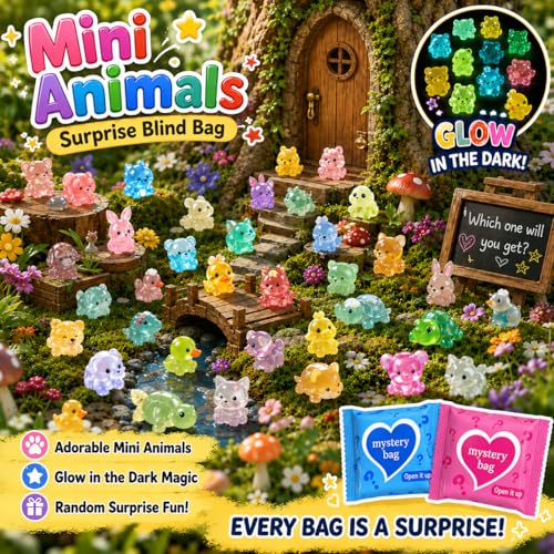 50 PCS Mystery Bag Mini Resin Animals, Glow in The Dark Tiny Animal Figurines Blind Bags Bulk, Cute Mini Resin Figures Surprise Box Toys for Kids, Classroom Prizes, Goodie Bag Stuffers, Party Favors - color: 50pcs Animals
