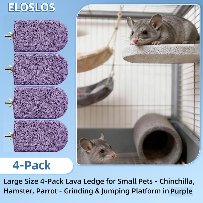 4PCS Lava Ledge for Small Pets/Chinchilla/Hamster/Parrot, Purple(L) | Grinding Claws & Jumping, Safe Natural Volcanic Rock, Reduces Random Chewing - color: Purple, size: L