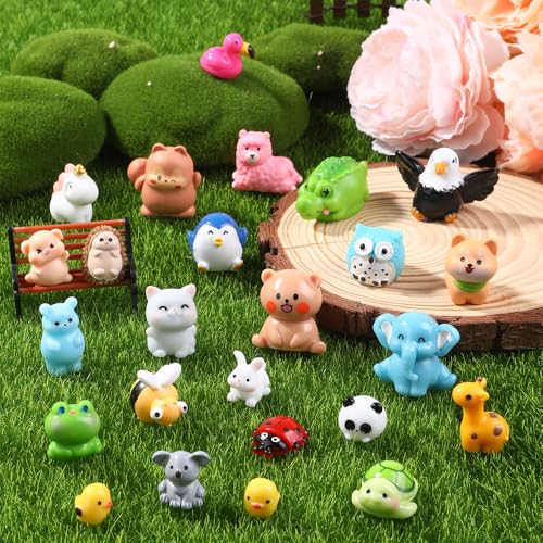 DIYDEC 50pcs Mini Resin Animal 50 Styles Tiny Resin Animals Miniature to Hide Little Small Animal Figures Bulk for Holiday Party Favors Bag Fillers Garden Dollhouse Crafts Decor