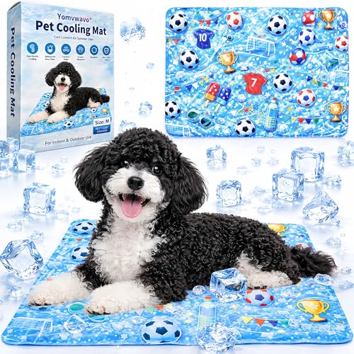Dog Cooling Mat, Water-Activated Gel Ice Pad for Dogs&Cats, Self-Cooling Mat Soccer Fan Dog Gifts, Waterproof Wipe-Clean, Soccer-Themed Summer Beds for Outdoor&Indoor Medium/Small Pets - size: Medium：19.7”×23.6”