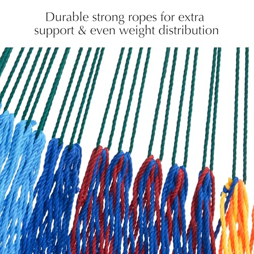 Handwoven Rope Mayan Hammock for Outside, 600 lbs Capacity | 2 Person, Portable Carrying Bag, Easy-Used Tree Straps, Carabiners, Soft Fabric, for Patio (Tropical, X-Large) - color: Tropical, size: X-Large