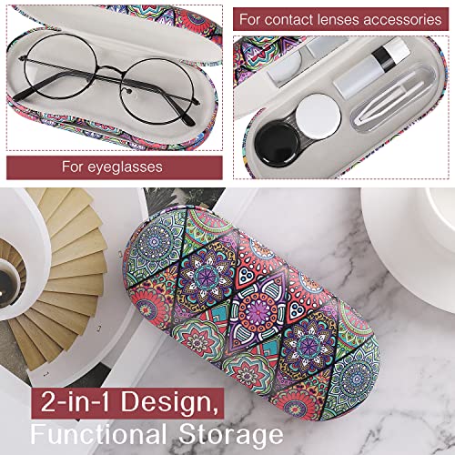 MoKo Double Eyeglass Case,Glasses and contact case 2 in 1 with Mirror | Double Sided Portable Contact Case and Mirror Tweezers Remover,Sunglasses case Container Soak Storage Kit for Women,Rhombic - color: Rhombic Datura