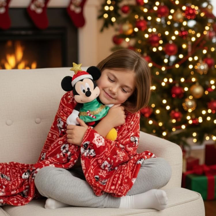 Jay Franco Kids Christmas Hugger Set – 12" Plush Pillow Buddy & 46" x 60" Fleece Throw Blanket, Ultra-Soft Bedding & Travel Set, Holiday Bedroom & Couch Décor, Red - Mickey Mouse - color: Red - Mickey Mouse