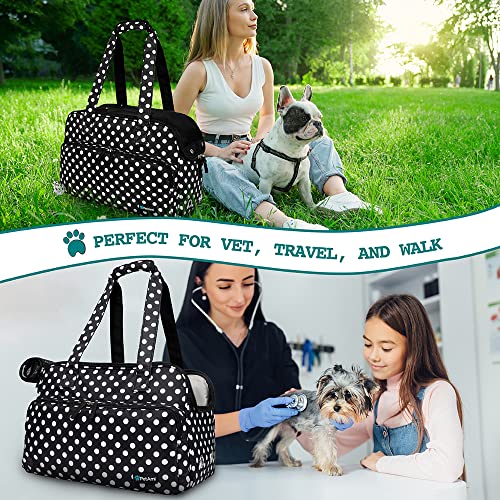 PetAmi Small Dog Purse Carrier, Soft-Sided Pet Carrier Bag with Pockets, Portable Puppy Cat Travel Handbag Tote, Airline Approved Breathable Mesh, Poop Bag Dispenser, Max 18 lbs, Polka Dot Black - color: Polka Dot Black