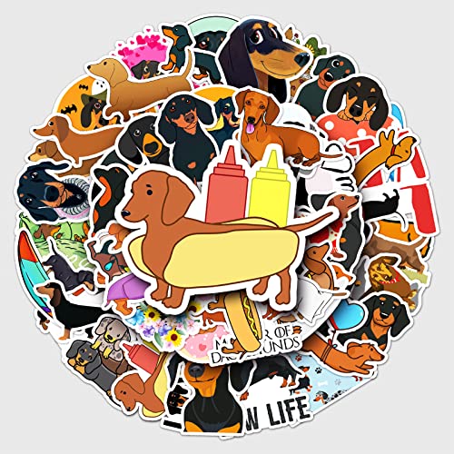 50Pcs Cute Dachshund Stickers, Funny Wiener Dog Waterproof Vinyl Stickers, Aesthetic Sausage Dog Decals for Water Bottles Laptop Journal, Scrapbook, Mobile Phone, Dog Lover Gifts for Kids Teens - color: Dachshund-3