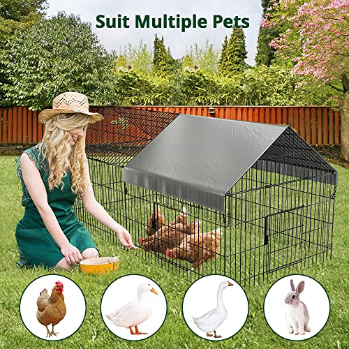 Chicken Coop, 86"x40"x40" Chicken Run Pen with Cover for Yard | Waterproof Sunshade Cover, Auto-lock Door, Ground Stake, Metal Portable Chicken Tractor for Poultry, Rabbits & Small Animals - size: 86.0"L x 40.0"W x 38.5"H