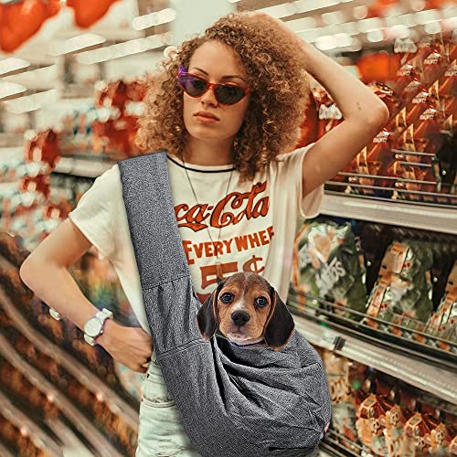 Dog Cat Sling Carrier Adjustable Padded Shoulder Strap with Mesh Pocket for Outdoor Travel (Grey, L - 8 to 15 lbs) - color: Grey