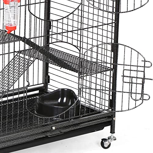 Yaheetech 37-inch Metal Ferret Chinchilla Cage Indoor Outdoor Small Animals Hutch w/ 2 Front Doors/Feeder/Wheels for Squirrel,Black - size: 37"