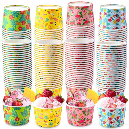 Jingmore 100 Pcs Ice Cream Paper Cups Bulk 8 oz Disposable Dessert Bowls for Hot or Cold Food Snack Treats Gift for Birthday Summer Party Favor Decoration(Hawaii) - style: Hawaii