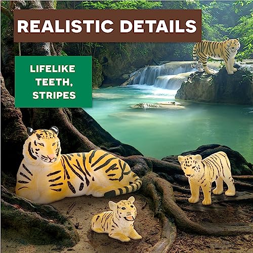 Terra by Battat Tiger Family Animal Figures, 4-Piece Safari Set, Animals | Plastic tiger family with 2 adult tigers and 2 tiger cubs that stand on their own paws for zoo, jungle, and safari, 3+ Years - style: Tiger Family