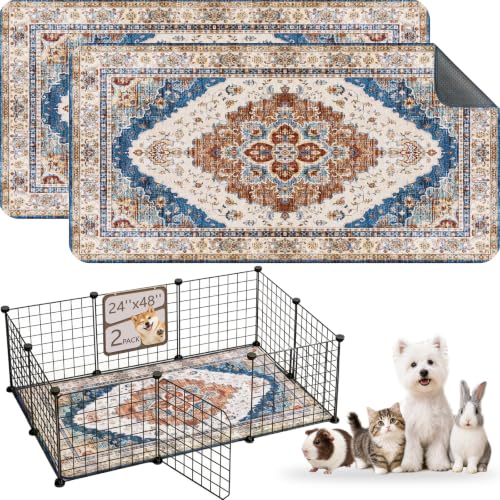 Washable Guinea Pig Pee Pads,Reusable Guinea Pig Cage Liner 2 Pack | Waterproof, Leak-Proof, Absorbent & Non-Slip, 24"x48" Bedding Potty Training Mat for Small Animal Rabbit Bunny Hamster Rat - color: Brick/Blue, size: 24" ×48"(pack of 2)