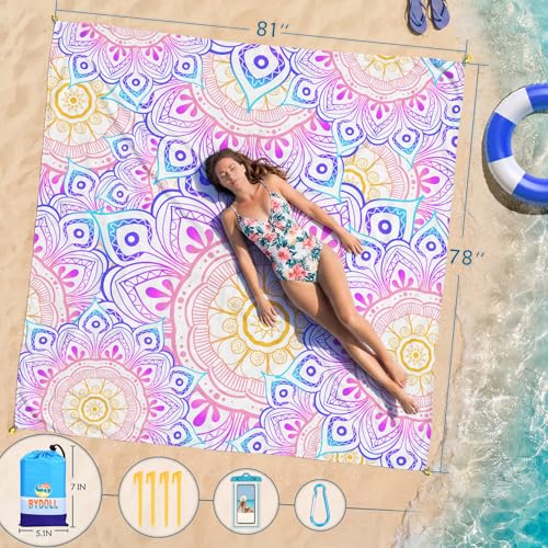 BYDOLL Beach Blanket Waterproof Sandproof,78''X81''/78''X110'' Large Sand Free Oversized Lightweight Sand Resistant Blanket, Picnic Mat for Beach Travel Camping Hiking Essentials - color: Mandala, size: 78''X81"