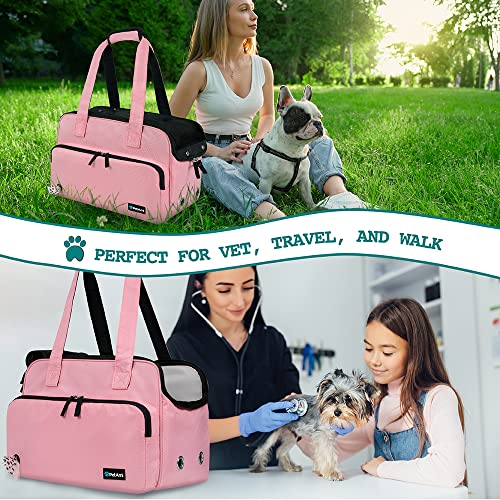 PetAmi Small Dog Purse Carrier, Soft-Sided Pet Carrier Bag with Pockets, Portable Puppy Cat Travel Handbag Tote, Airline Approved Breathable Mesh, Poop Bag Dispenser, Max 18 lbs, Pink - color: Pink