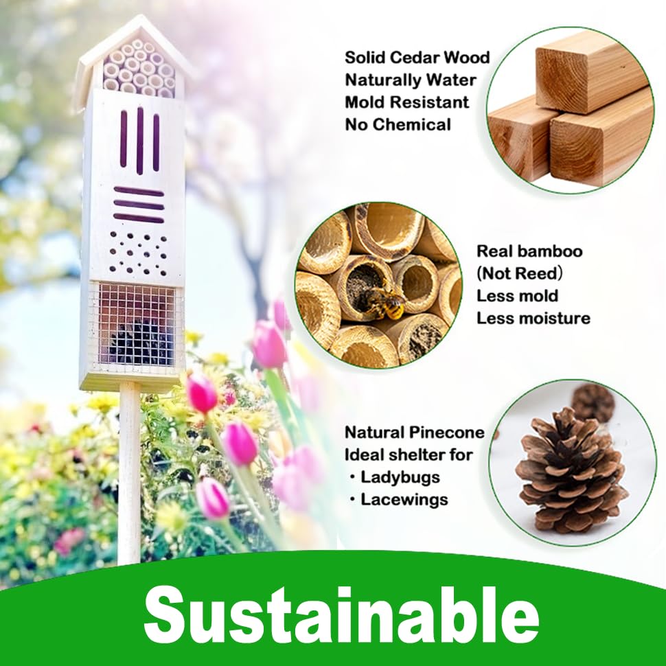 Wooden Insect House, Insect Hotel for Bugs, Bees, Butterflys, Ladybirds, Natural Beneficial Insect Habitat for Garden and Yard