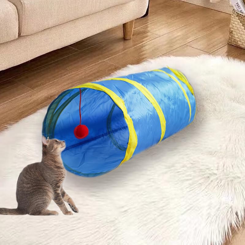 Cat Tunnel Tube Toys，Tunnels for Indoor Cats, 2 Way Collapsible Interactive Toy with Balls for Rabbits, Kittens, Ferrets, Puppy | Interactive Pet Crinkle Pop Up Tunnel with Balls Peek Hole Hideaway for Rabbits, Kittens, Ferrets, Puppy Playing & Exploring