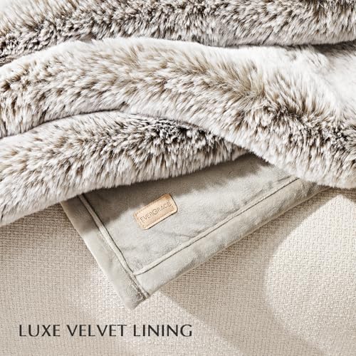 EVERGRACEHOME Faux Chinchilla Fur Throw Blanket, 72"x90", Champagne Fawn | Luxury, Super Soft, 1220GSM, Fluffy Cozy Mink, Reversible Velvet Back, Warm Thick Heavy Winter Queen Blanket for Bed, Gift - color: Champagne Fawn, size: 72"x90"
