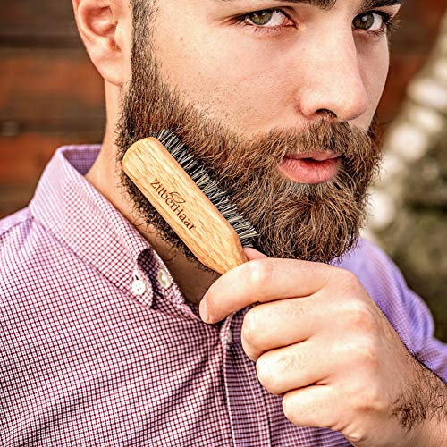 ZilberHaar Vegan Beard Brush - Stiff Bristles - Oiled Walnut and Mexican Tampico bristles - Animal-Free Beard Grooming Product - Made in Europe