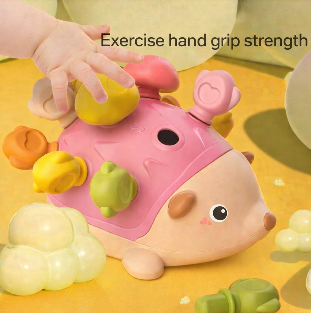 Montessori Hedgehog Toy with Colorful Mushroom Pegs, Fine Motor Skills Toy, Color Sorting & Educational Learning Toy for Toddlers Ages 18 Months+ - color: Pink