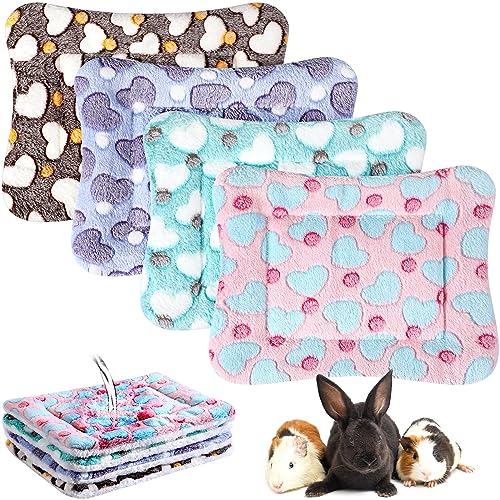 Haull 4 Pcs Waterproof Guinea Pig Bedding Soft Dog Cat Bed Crate Mat Small Animal Plush Cage Liners Rabbit Bunny Kennel Pad Reversible Cozy Pee Thickened Hamster Pad(Heart,13 x 10 Inch) - size: 13 x 10 Inch