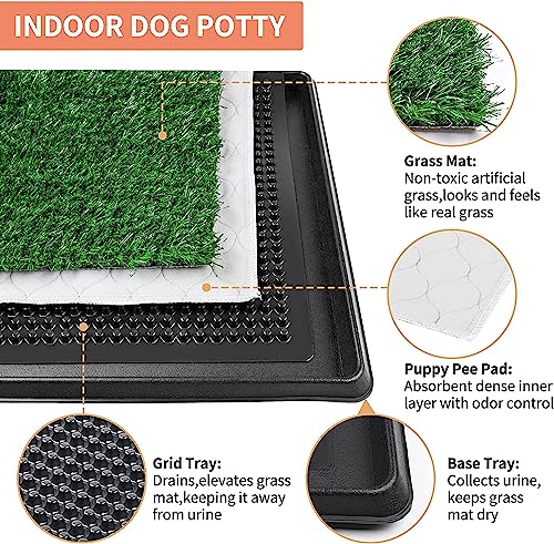 Grass Pad with Tray 20"x16", Dog Litter Box for Puppy Training | Easy to Clean, Full System with Trays, Artificial Grass Patch Bathroom Mat & Washable Pee Pad, Indoor/Outdoor Use - size: 20"x16"（4 Layer Potty System)