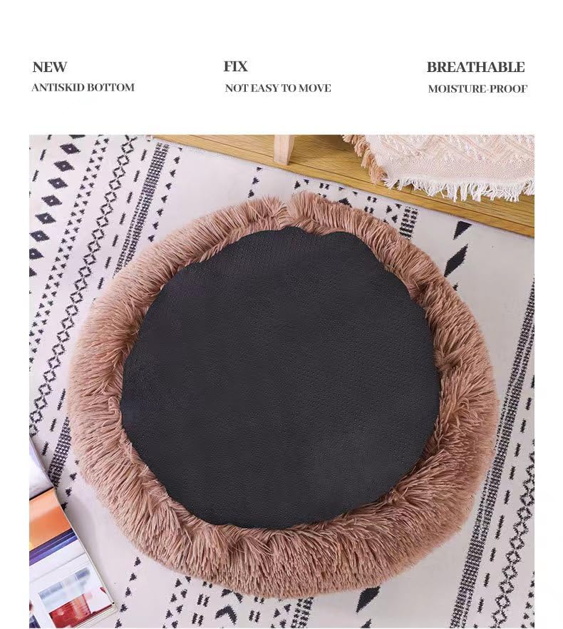 Round Fluffy Hooded Cat Bed Cave, Anti-Anxiety Cave Bed with Blanket | Hooded Cat Bed Cave, Cozy Cuddler Luxury Puppy Pet Bed, Anti-Slip Bottom and Machine Washable - color: Brown, size: Large