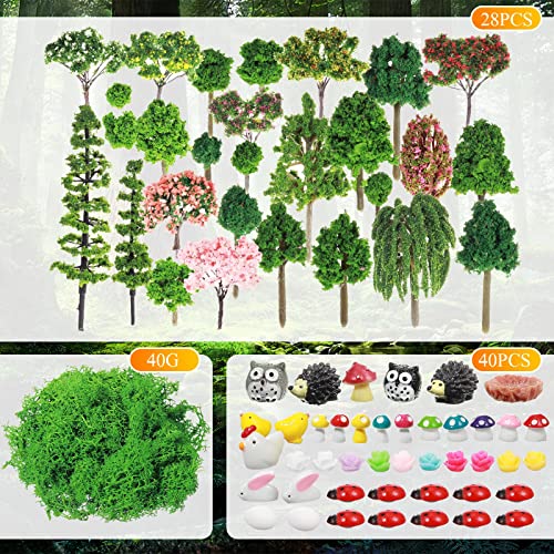 72 Pcs Miniature Garden Accessories Mini Moss Garden Animals Rabbit Owl Miniature Figurines Fake Diorama Trees Natural Outdoor Sheet for DIY Fairy Craft Decor
