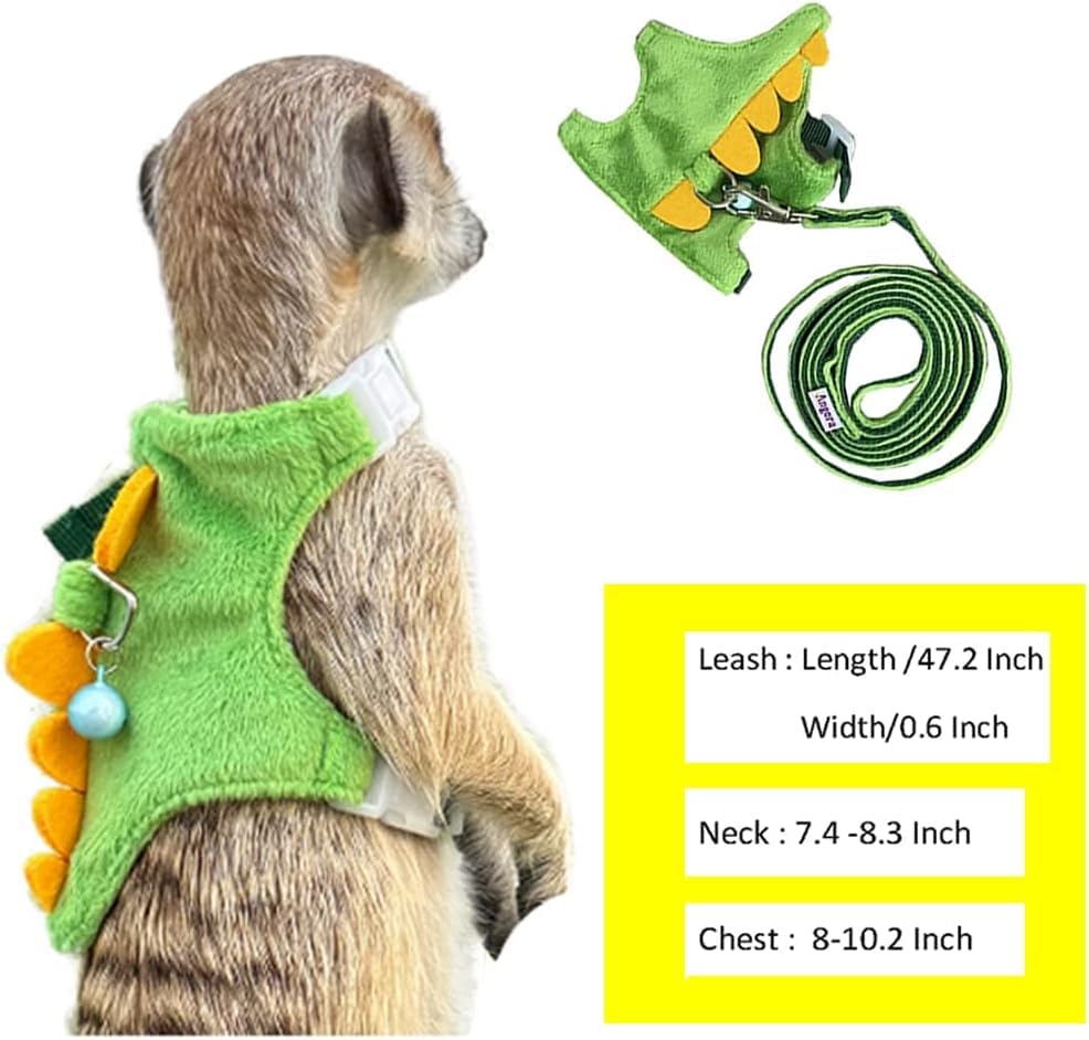 Ferret Harness and Leash Set Small Animals Vest Harness with Safe bell Dinosaur Shaped Walking clothes for Baby Rabbit Guinea pig Teacup Chihuahua Mouse and other small pet (Green) - color: Green