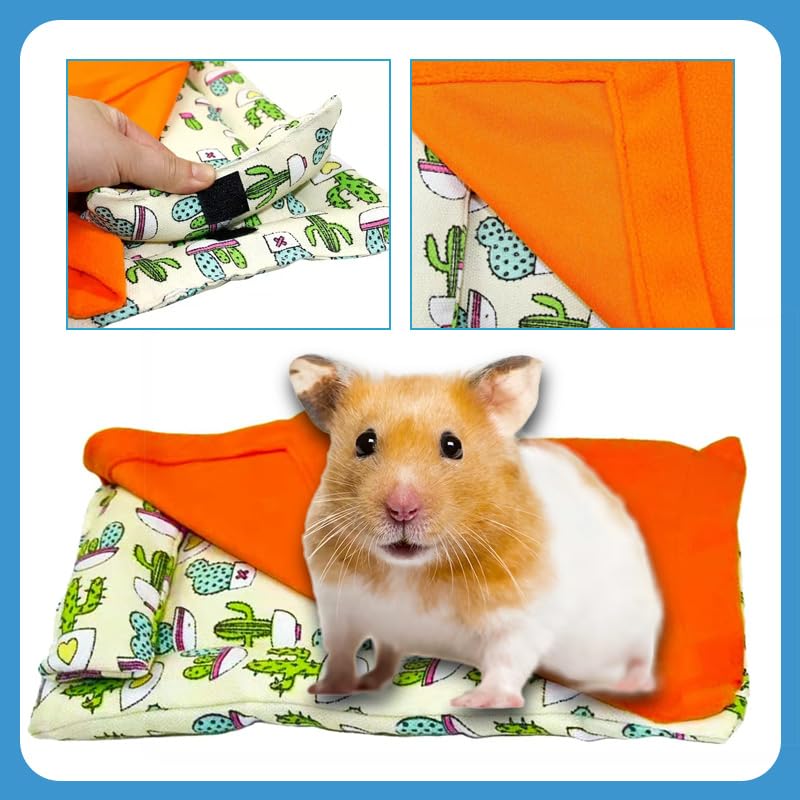 Bearded Dragon Hammock Sleeping Bag Set- Hanging Pet Bed with Pillow and Blanket Hideout Habitat with Soft Warm for Bearded Dragon Lizard Leopard Gecko and Small Pet Animal（Beige + Orange Quilt） - color: Beige + Orange Quilt