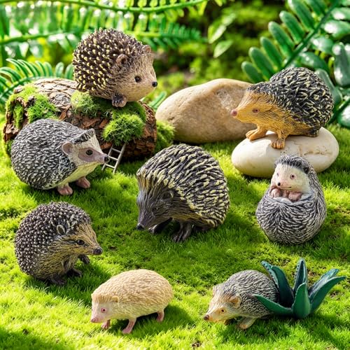 8PCS Mini Hedgehog Figure, Forest Animal Toys, Fairy Garden Decor | Plant Decorations for Pots, Garden decorations, Solid Animal Toys, Woodland Cake Decoration, Kid Birthday Holiday Party Gifts