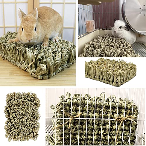 Hamiledyi Rabbit Grass Bed Bunny Natural Woven Foraging Mat Guinea Pig Hay Mat Enrichment Toy Scratch Pad for Chinchilla Squirrel Hedgehog(10.6x7.5x3.5inches) - size: 1PCS