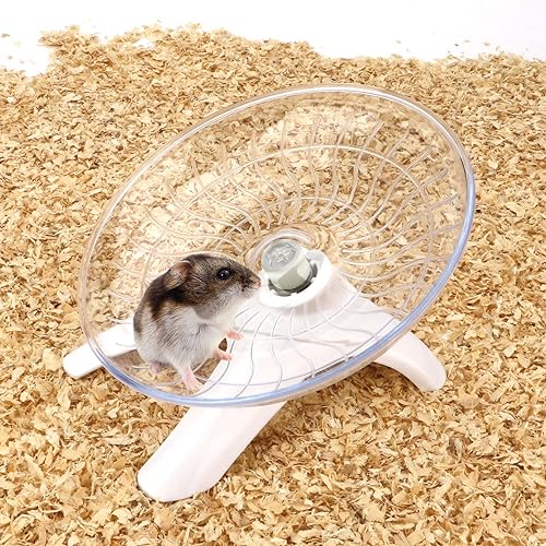 Silent Hamster Exercise Running Wheel Flying Saucer, White | Non-slip surface, smooth & quiet spinning, durable plastic, encourages healthy exercise, for dwarf hamsters/mice/gerbils - color: White