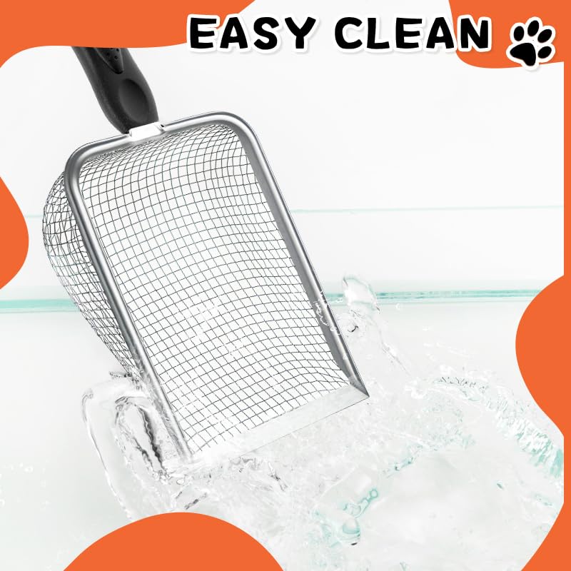 Cat Litter Scoop,Sturdy Litter Cleaner Corner Shovel,Stainless Steel Mesh Litter Shovel,Easy to Clean Reptile Terrarium Sand Waste,Beach Shovel(Black) - color: Black
