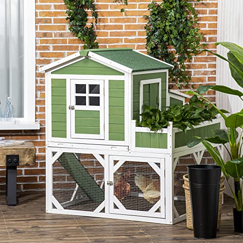 PawHut 49" Small Chicken Coop Hen House with Garden Space 2-4 Birds Green | Chicken House Outdoor Run Cage with Weather Protection
