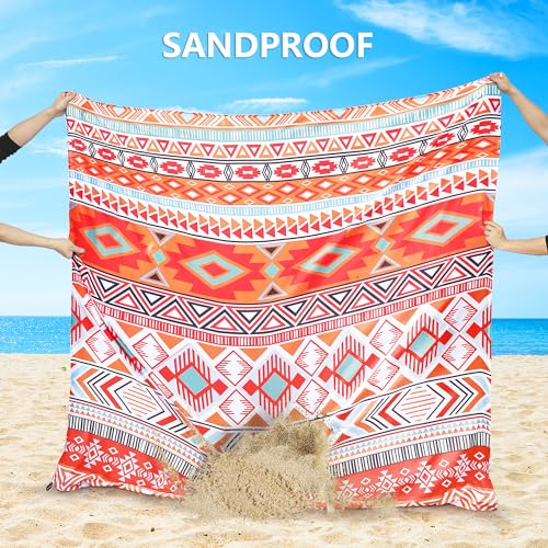 WIWIGO Beach Blanket Mat Waterproof Sandproof for 2-8 Adults Quick Drying | Extra Large, For 2-8 Adults,Windproof, Outdoor Picnic Mat, Beach Accessories Must Have,Gifts, for Travel, Camping, Hiking - color: Bohemian Orange, size: 120" X 108"（1-8person）